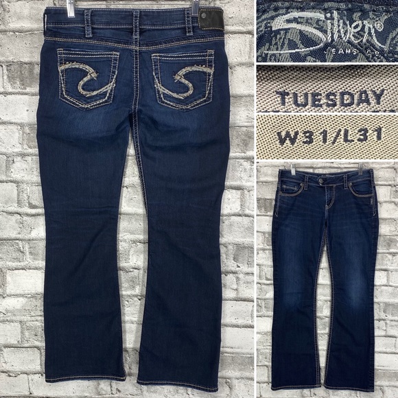Silver Tuesday Bootcut Jeans Women's 31 x 31 Thick Stitch Embroidered Pockets